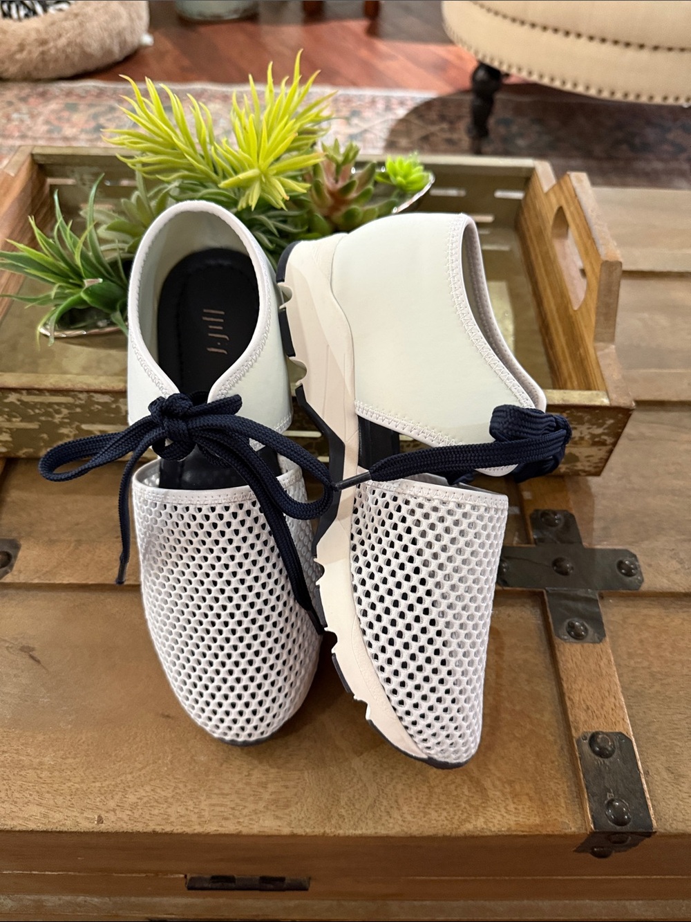 J. Jill White Mesh Slip-On Sneakers with Navy Laces